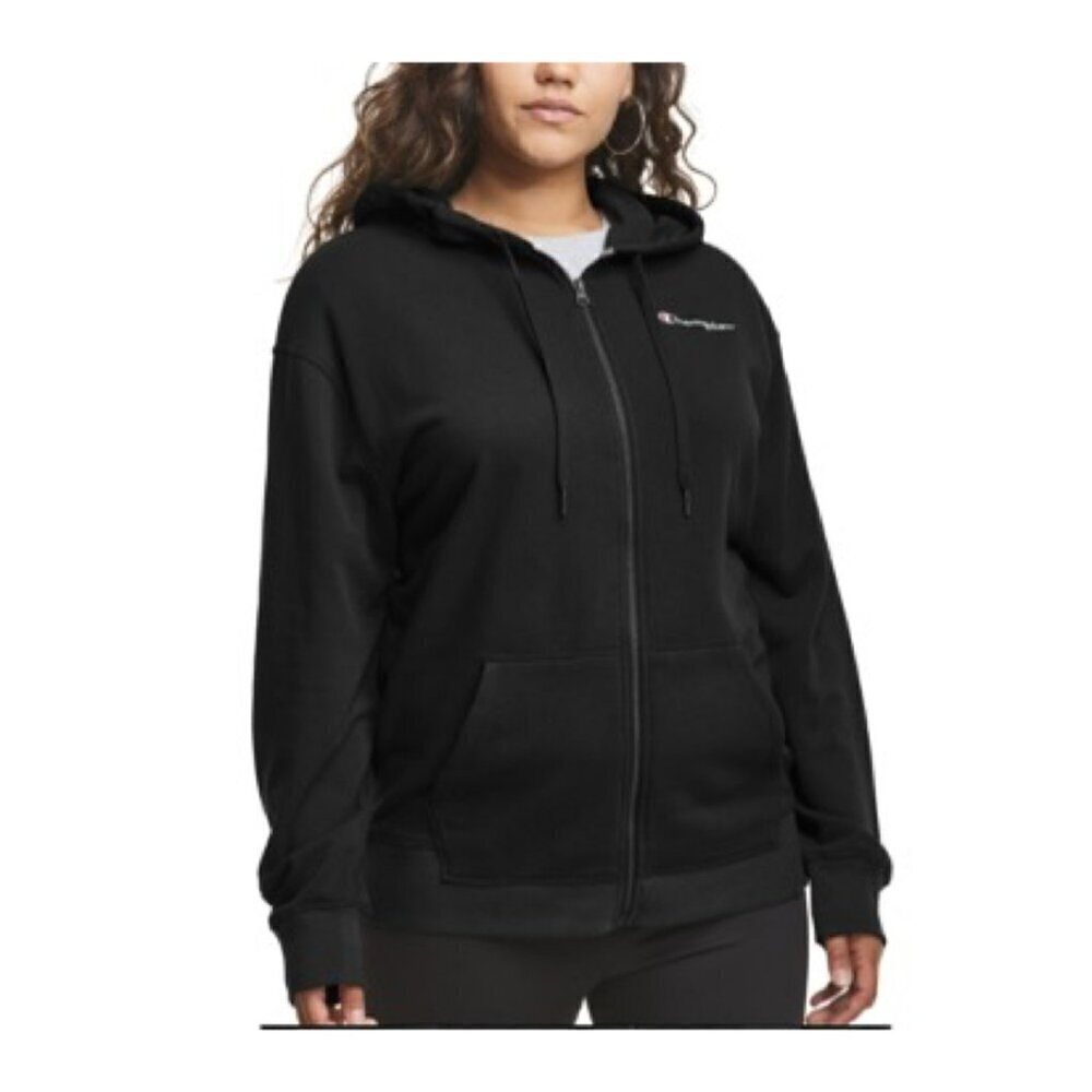 Champion Womens Plus Campus French Terry Zip Hoodie 1X Embroidered Logo Black